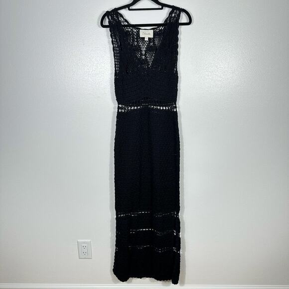 Cleobella Dress Diah Crochet Midi Cotton Sheer Sleeveless V Neck Boho Black M - Picture 2 of 9